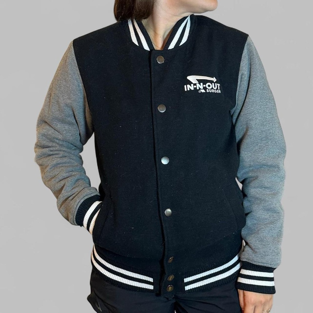 In-N-Out Burger Varsity Jacket Black & Grey flannel  XS